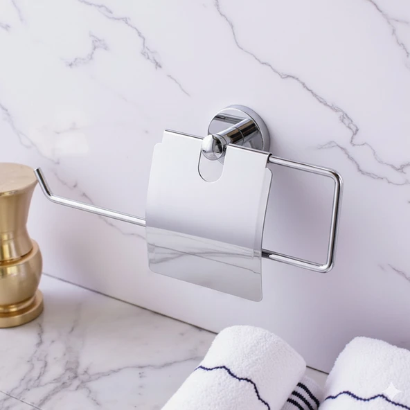 Kapalı Kağıt Havluluk Krom Gümüş Metal Duvara Monte Vidalı Banyo Tuvalet Mutfak Kağıt Havluluk 25 cm - Resim 2