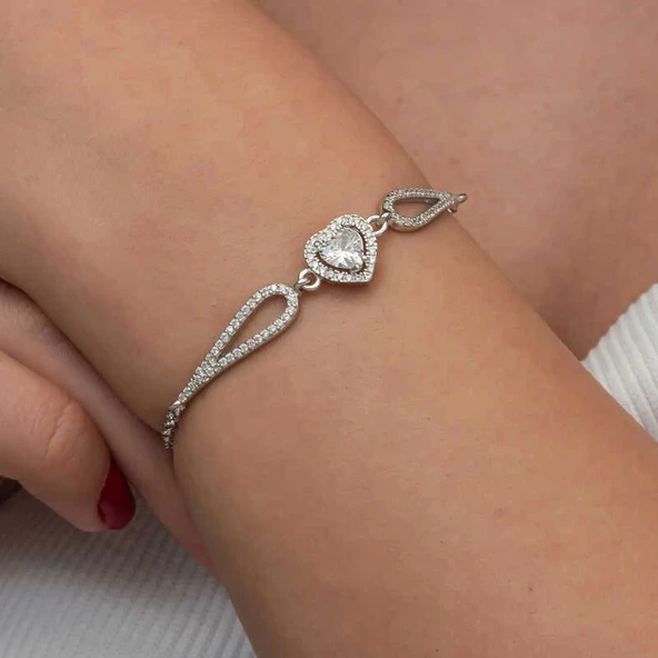 pilelistore Gümüş Zirkon Taşlı Kalp Bileklik - Resim 3