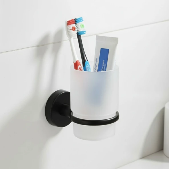 Diş Fırçalık Plastik Hazneli Banyo Wc Duvara Monte Vidalı Dübel Dahil Siyah Tekli Aksesuar - Resim 3
