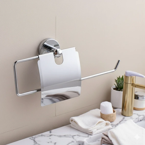 Kapalı Kağıt Havluluk Krom Gümüş Metal Duvara Monte Vidalı Banyo Tuvalet Mutfak Kağıt Havluluk 25 cm - Resim 6