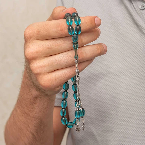 pilelistore Gümüş Püsküllü Ateş Kehribar Tesbih - 4