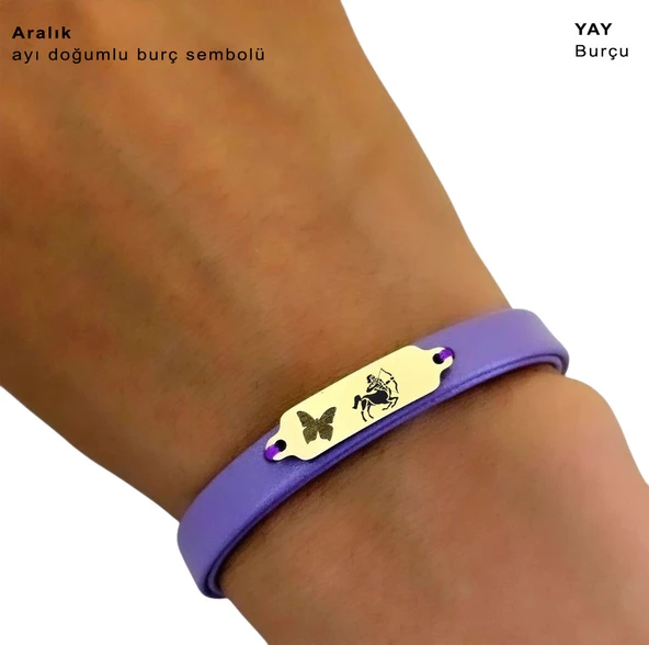 14 Ayar Altın Plakalı Doğum Ayına Özel Doğal Mor Derili Kelebek Motifli Hediye Bileklik-653 - Resim 3