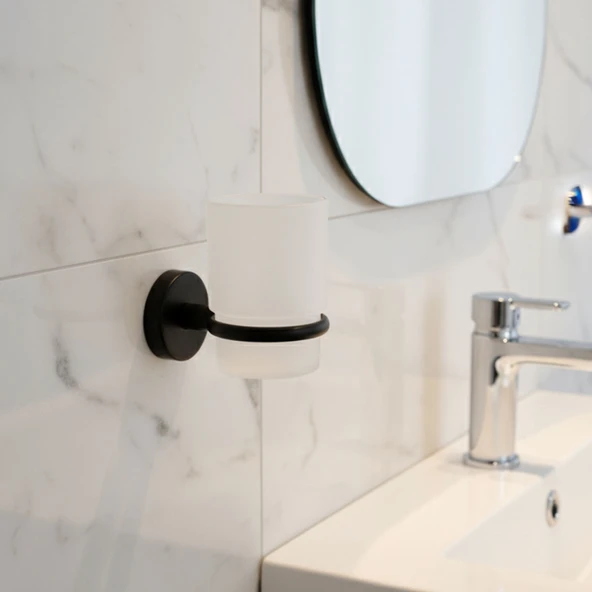 Diş Fırçalık Plastik Hazneli Banyo Wc Duvara Monte Vidalı Dübel Dahil Siyah Tekli Aksesuar - Resim 6