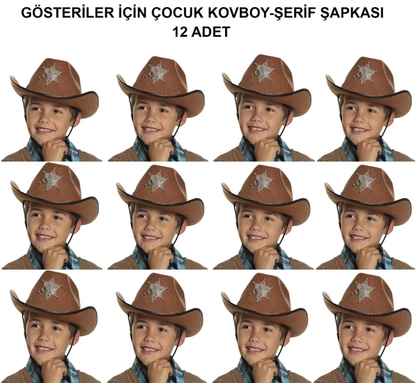 pilelistore Kovboy Şerif Şapkası Kahve 12 Adet - Kostüm, Parti ve Gösteri Şapkası ürün görseli