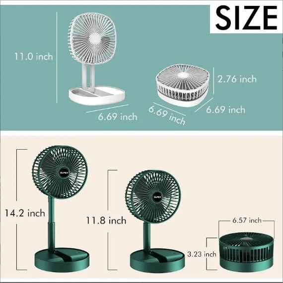 pilelistore Katlanır Teleskopik Zemin Fanı Yaz Sessiz Öğrenci Masaüstü Fan USB Şarj Edilebilir Taşınabilir Ev Mini Hava