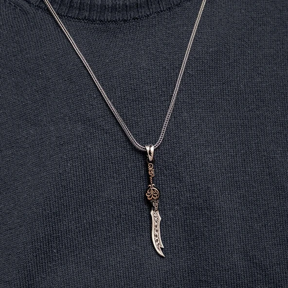 pilelistore Gümüş Desenli Zülfikar Kılıcı Erkek Kolye - 2