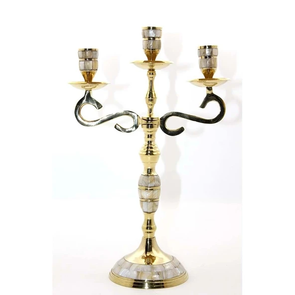 pilelistore Pirinç Sedefli 3'Lü Şamdan - 2