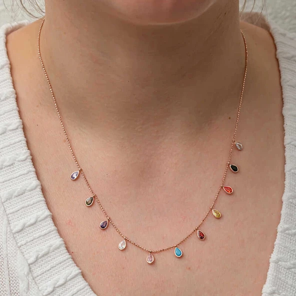 pilelistore Gümüş Renkli Damla Taşlı Şans Kadın Kolye - 3