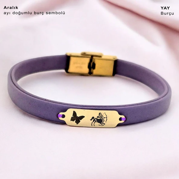 14 Ayar Altın Plakalı Doğum Ayına Özel Doğal Mor Derili Kelebek Motifli Hediye Bileklik-653 ürün görseli