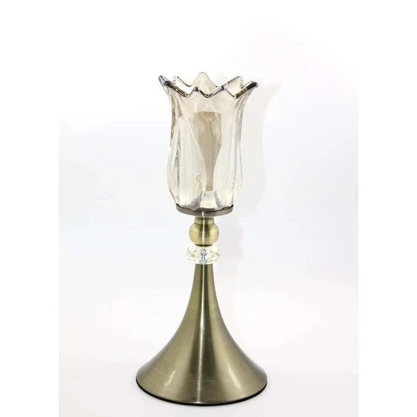 pilelistore Üstü Cam Şamdan Tekli