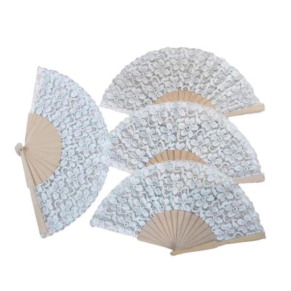 pilelistore Ahşap Dantelli Yelpaze Beyaz Renk 12 Adet - 2