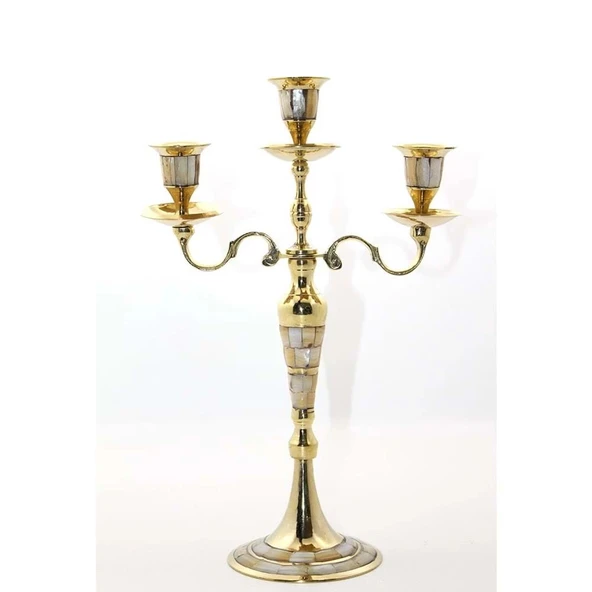 pilelistore Pirinç Sedefli 3'Lü Şamdan - 2