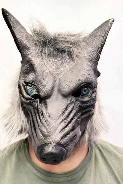 pilelistore Kafaya Tam Geçmeli Lateks Mavi Gözlü Dişli Ağzı Açık Kurt Maskesi - 2