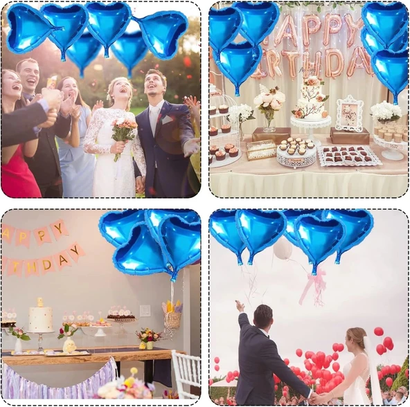 pilelistore Metalize Parlak Mavi Kalp Şekilli Uçan Balon Folyo 18 inç 45 cm 25 Adet - 2