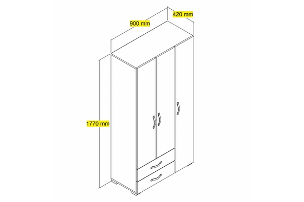 LENDA Femme 3 Kapaklı İki Çekmeceli Gardırop - Atlantik Çam - 4