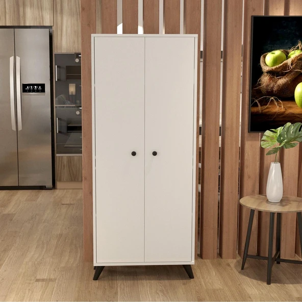 LENDA Ferda 2 Kapaklı 5 Raflı Çok Amaçlı Dolap - Beyaz - 2