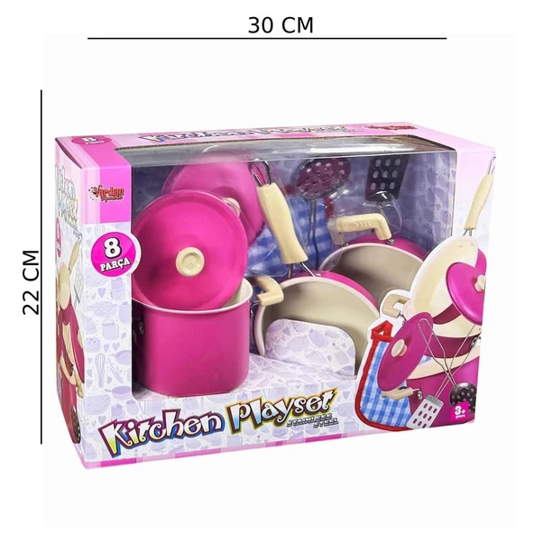 8 Parça Pembe Emaye Tencere Tava Seti