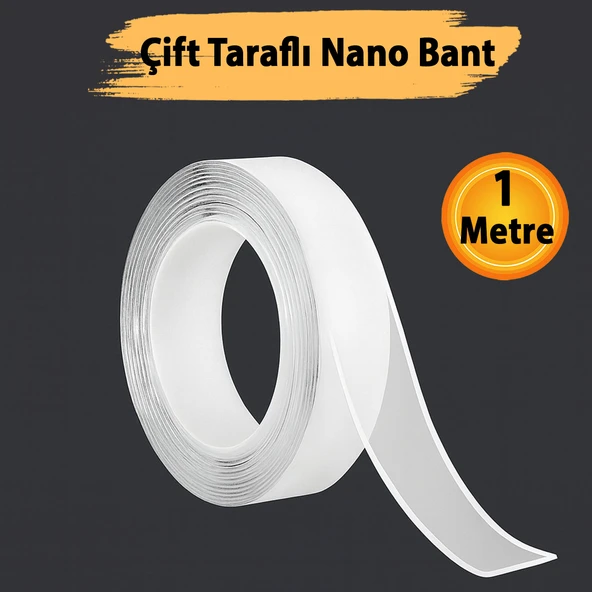 Çift Taraflı Şeffaf Nano Silikon Bant 18 mm 1 mt Güçlü Yapışkan İz Bırakmaz Şeffaf Bant - Resim 5