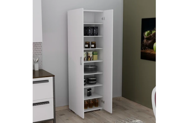 LENDA 2 Kapak 8 Raflı Çok Amaçlı Dolap - Beyaz - 2