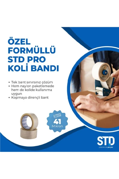 Std Pro Şeffaf Hotmelt Koli Bandı 45mm x 100m – Güçlü Yapışkanlı, Kopmaya Dayanıklı, Ambalaj Bandı - Resim 4
