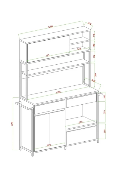 LENDA Milan Çekmeceli Kapaklı Raflı Metalli Kahve Köşesi - Beyaz - 4