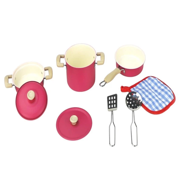 8 Parça Pembe Emaye Tencere Tava Seti - 2