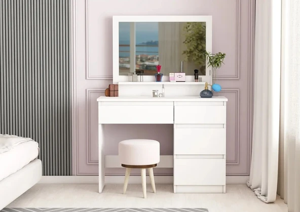 LENDA Damla Çekmeceli Aynalı Makyaj Masası - Beyaz - 3