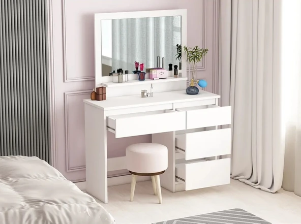 LENDA Damla Çekmeceli Aynalı Makyaj Masası - Beyaz - 2