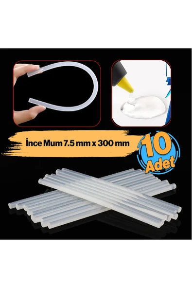 BBS HOME İnce Şeffaf Sıcak Mum Silikon 7.5MM 30CM 10 Adet - Resim 2