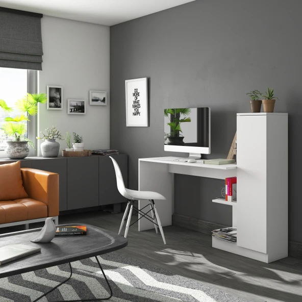 LENDA Rio Kapaklı Raflı Çalışma Masası - Beyaz