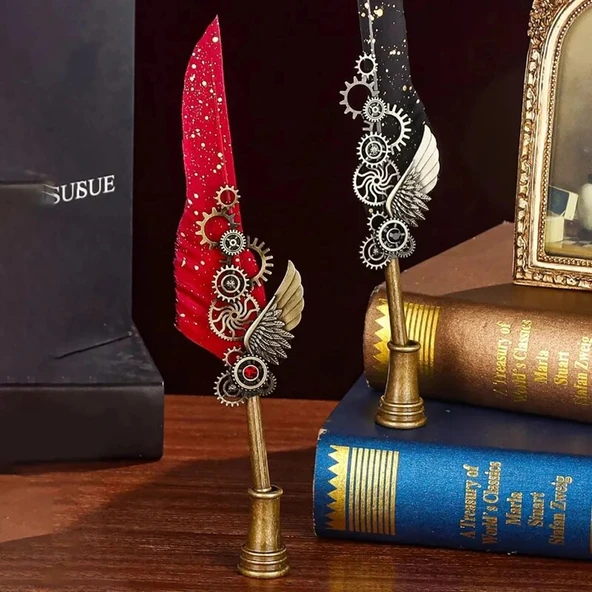 pilelistore Tüylü Mürekkepli Divit Kalem Seti - Resim 3