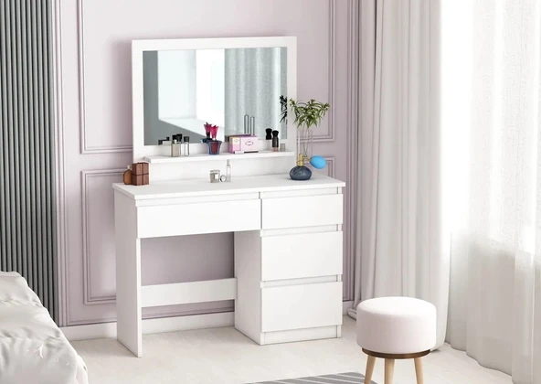 LENDA Damla Çekmeceli Aynalı Makyaj Masası - Beyaz