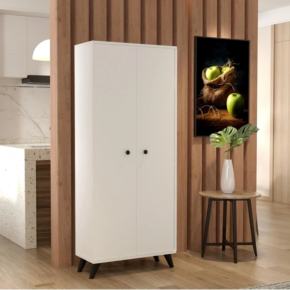 LENDA Ferda 2 Kapaklı 5 Raflı Çok Amaçlı Dolap - Beyaz