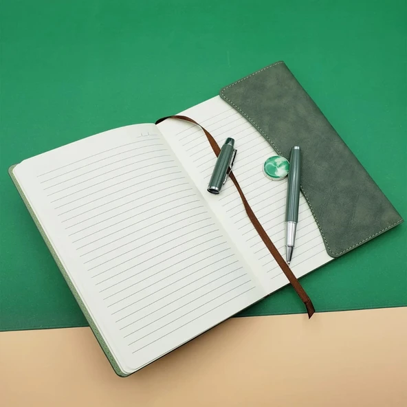 pilelistore Özel Kutulu Deri Defter Ve Roller Kalem Seti - Resim 3