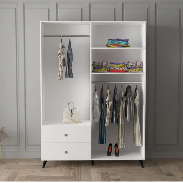 LENDA Arden 4 Kapaklı 2 Çekmeceli Gardırop - Beyaz - 2