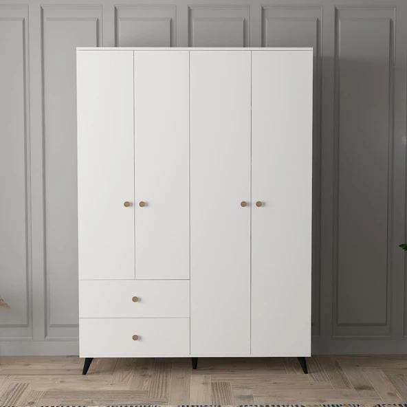 LENDA Arden 4 Kapaklı 2 Çekmeceli Gardırop - Beyaz - 3