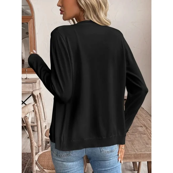 Lucky Life Kadın Uzun Kollu önden Düğmeli Triko Ceket - Resim 5