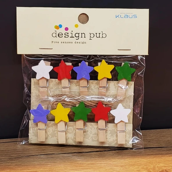 pilelistore Yıldız Tasarımlı Mini Fotoğraf Mandalları