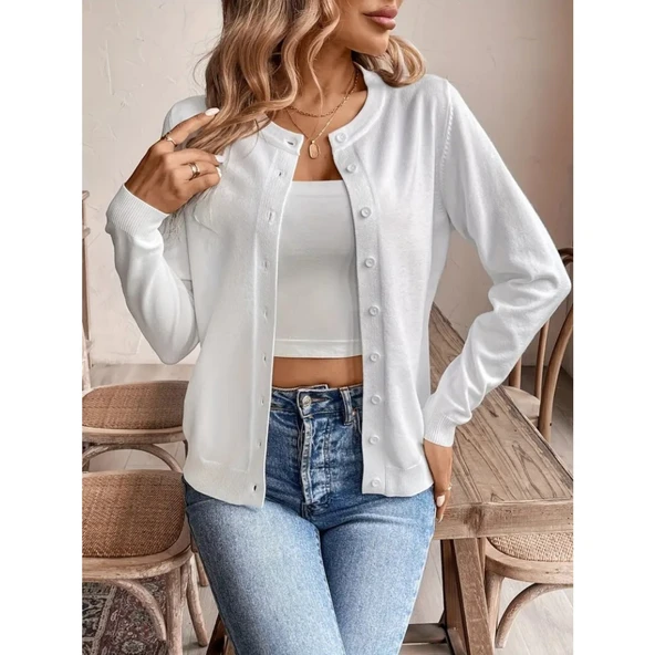 Lucky Life Kadın Uzun Kollu önden Düğmeli Triko Ceket - 2