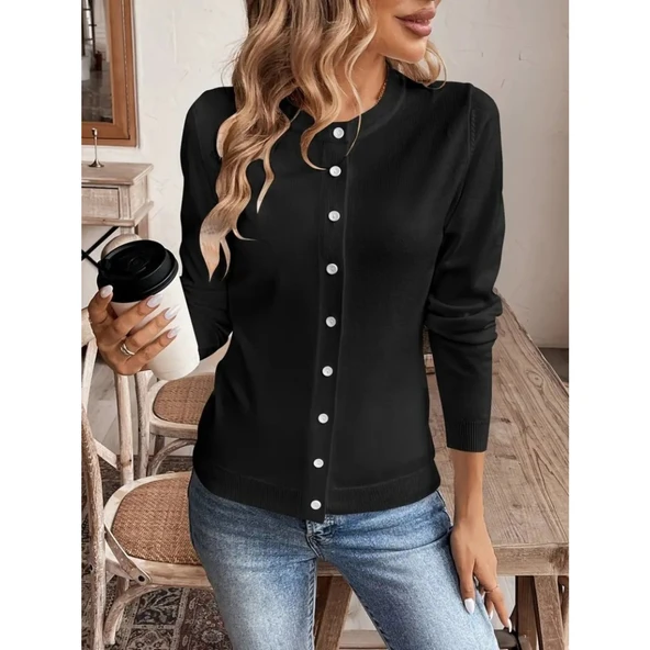 Lucky Life Kadın Uzun Kollu önden Düğmeli Triko Ceket ürün görseli 1