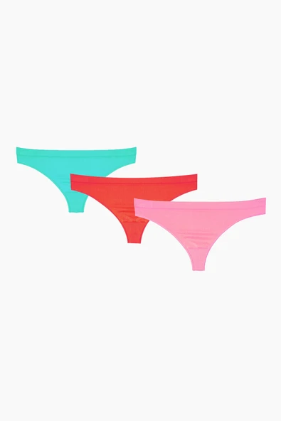 Neon Açık Pembe Turkuaz Oranj Dikişsiz 3lü String ürün görseli