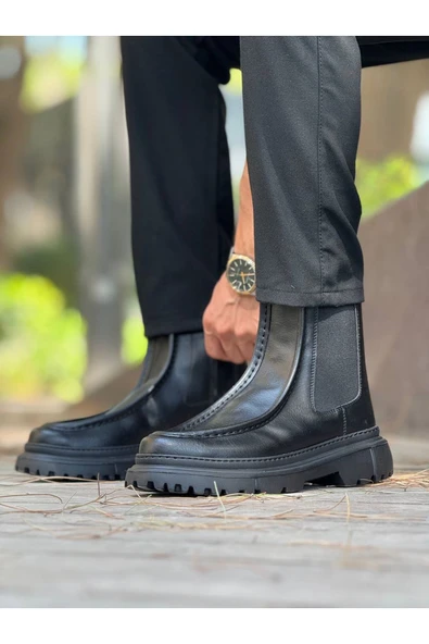 Pabucmarketi Fermuarlı Erkek Düz Bot Siyah Cilt - Resim 3