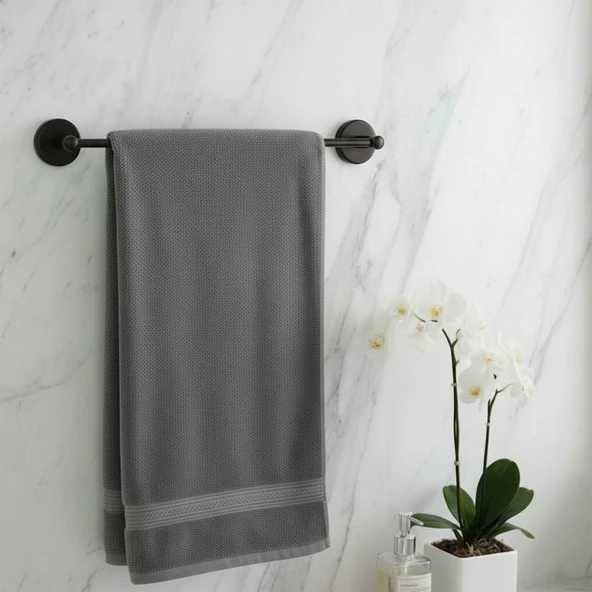 Siyah Metal Uzun Havluluk 40 cm Duvara Monte Vidalı Lüks Banyo Havlu Askılığı Modern Mat Tasarım - Resim 4