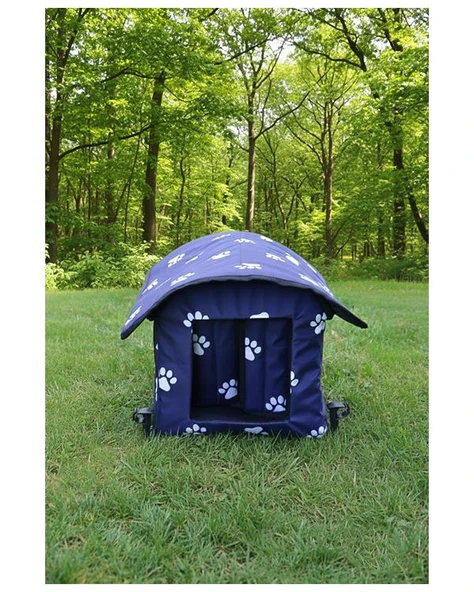 Yuga Pati Desenli Lacivert Kedi Evi Isı ve Yağmur Korumalı