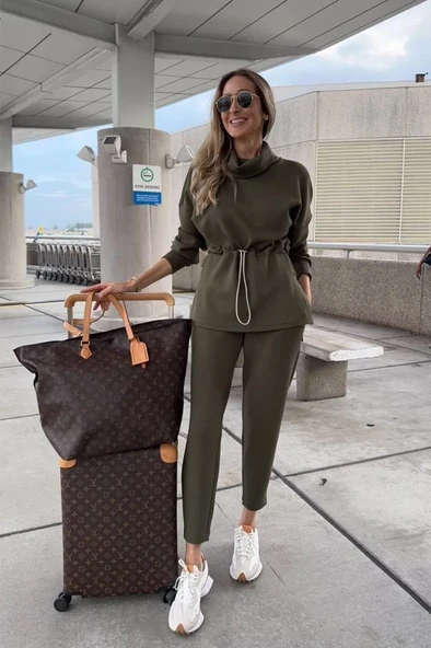 Lucky Life Kadın Uzun Kollu Balıkçı Yaka Belden Lastikli Modal Bluz Ve Pantolon Ikili Takım ürün görseli