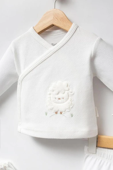 Bebitof %100 Pamuk Kuzu Desenli 5 Parça Yenidoğan Hastane Çıkışı Zıbın Seti BBTF.EKR.20128 - 5