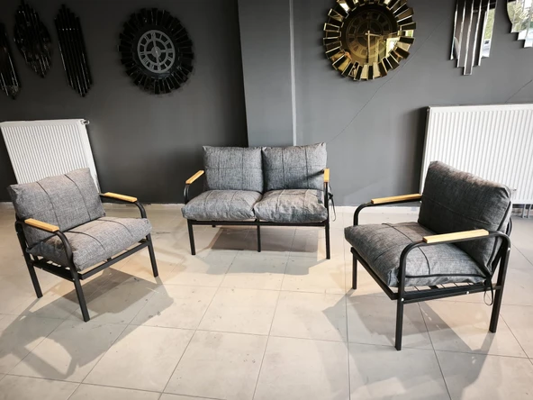 Serdemdizayn SERDEM-(ECO)-2-1-1- METAL BAHÇE BALKON TAKIMI MOBİLYA GRUBU (GRİ) - 2