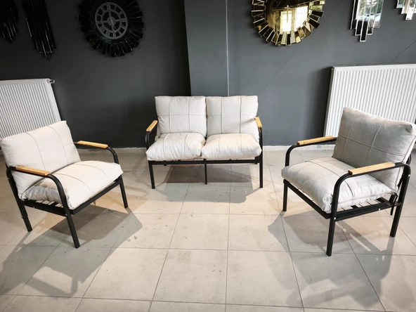 Serdemdizayn SERDEM-(ECO)-2-1-1- METAL BAHÇE BALKON TAKIMI MOBİLYA GRUBU(KREM) - 2