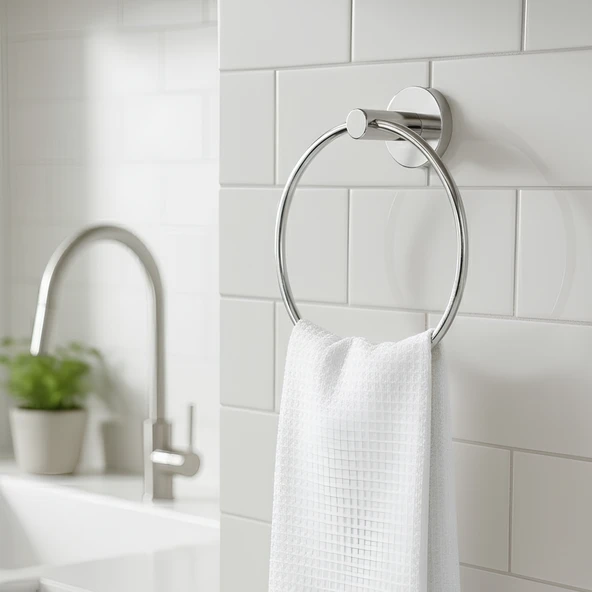 Vidalı Krom Kaplama Yuvarlak 16 cm Banyo Mutfak Lavabo Pratik Havluluk Askılığı - Resim 2