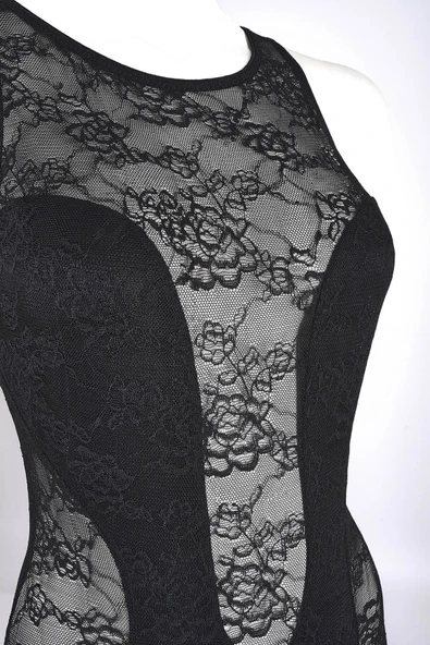 Siyah Flashy Full Dantelli Bodysuit - Resim 2